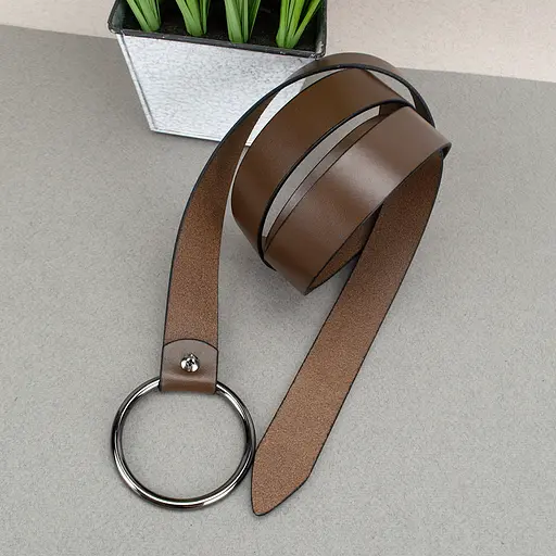 Ремень женский с кольцом под платье или пиджак HC-2588 (130 см) кожаный коричневый - фото 4