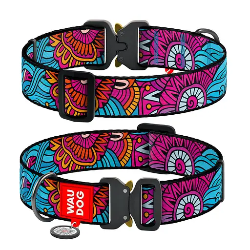 Ошейник для собак нейлоновый Waudog Nylon с QR-паспортом "Лето" металлическая пряжка-фастекс XXL Ш 35 мм Д 46-70 см