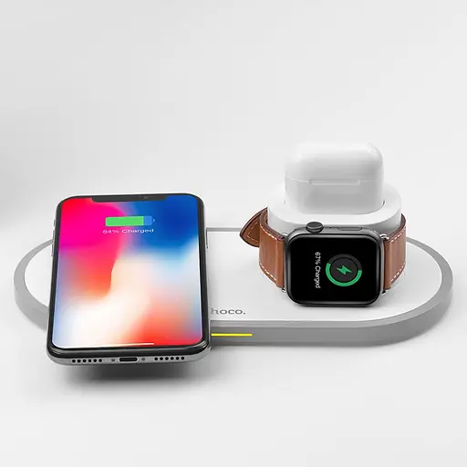 Зарядка бездротова QI Hoco CW21 Wisdom 3-in-1 iphone / watch / airpods charge біла - фото 6