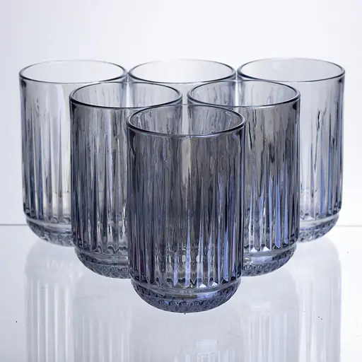 Набор стаканов для напитков 6 штук по 400 мл ребристых из толстого стекла синий HP-19-239 - фото 1