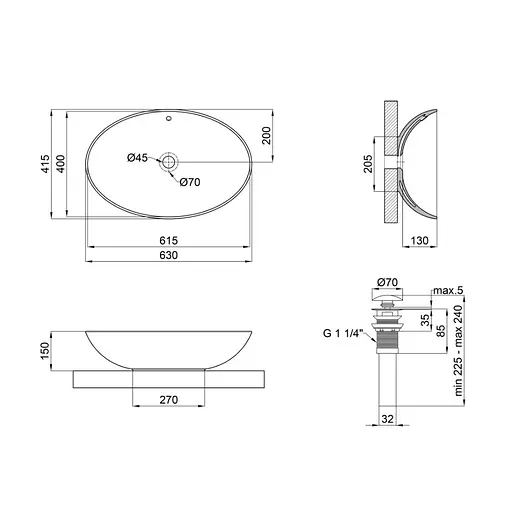 Умивальник Qtap Dove накладний овальний 625x415x150 мм White + донний клапан PU02O, Білий - фото 2