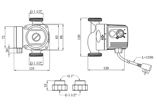 Циркуляционный насос Pumpman GRS25/60/130 Нmax 6 м Qmax 3.3 м³ 93 Вт з гайками (CV029796) - фото 5