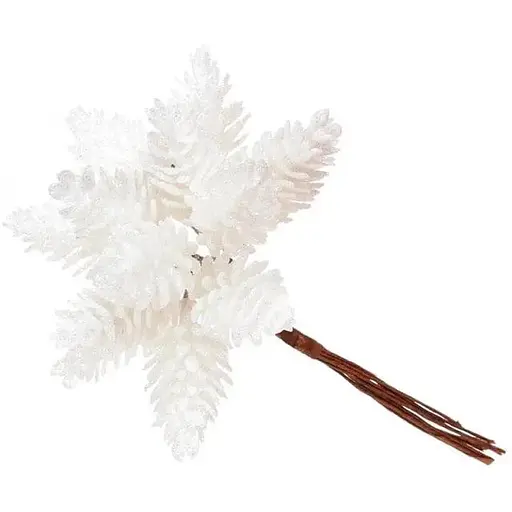 Искусственный пучок из шишек 12 см Флористический пучок для декора с глиттером Белый - фото 1