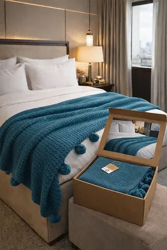 Плед вязаный двуспальный 200х220 см синий TC303376191 - фото 1