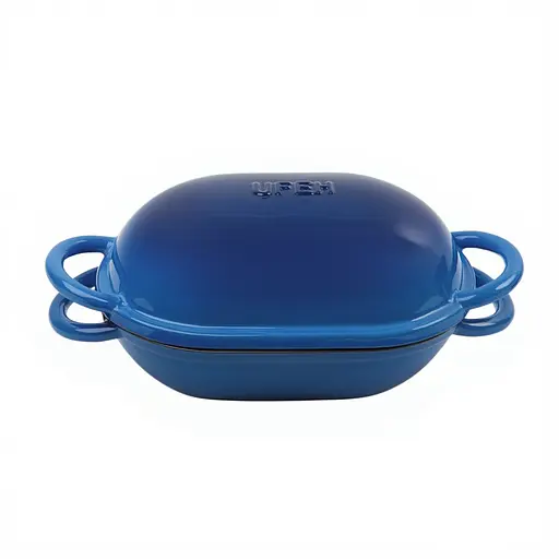 Чавунна овальна форма для випікання хліба з кришкою 25×17×15 (см) форма для хліба в духовку Синій Premium Cookware HP-1-23-BLUE