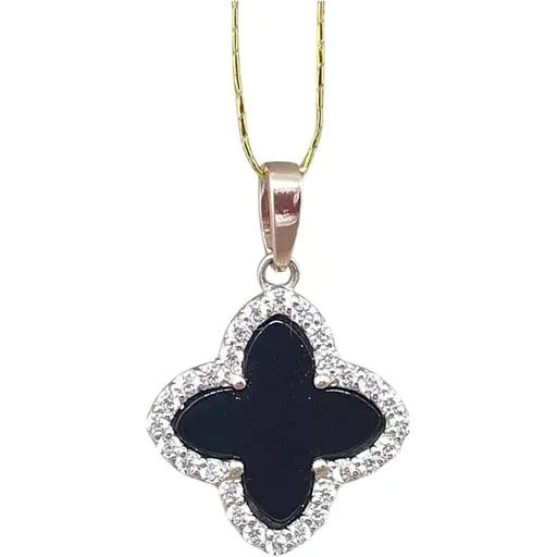 Золотая подвеска Платон Клевер с агатом. 1П180/67Б