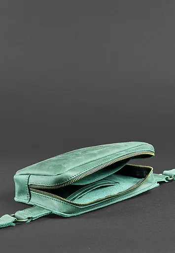 Шкіряна поясна сумка Dropbag Mini зелена Crazy Horse - фото 6