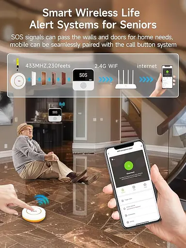 Комплект з 3 бездротових кнопок виклику доглядальниці для людей похилого віку, тривожна кнопка з Wi-Fi - фото 2