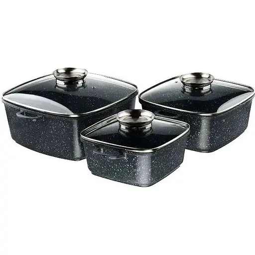 Набор кастрюль Styleberg ST-3025 6 предметов с крышками с мраморным покрытием Черный - фото 1