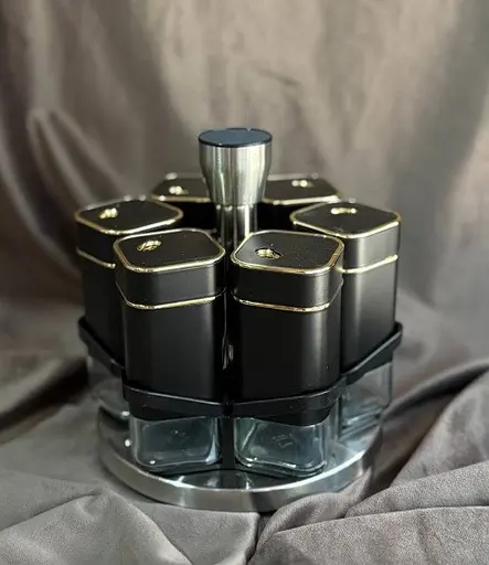Органайзер набор Condiment Set для специй на подставке с 6 емкостями по 120 мл Черный - фото 4
