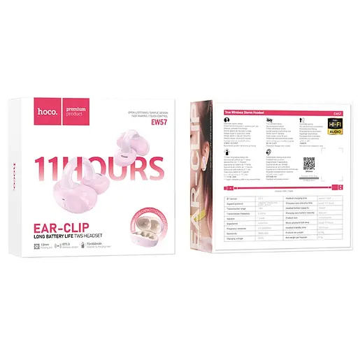 Наушники Hoco EW57 Auspicious clip-on true wireless BT headset |BT5.3, 70/450mAh, 11h| pink - фото 2