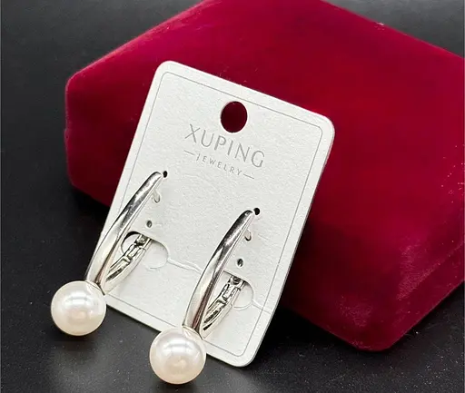 Перлові сережки підвісні сережки Xuping сережки гіпоалергенні з медичного сплаву з намистиною - фото 1