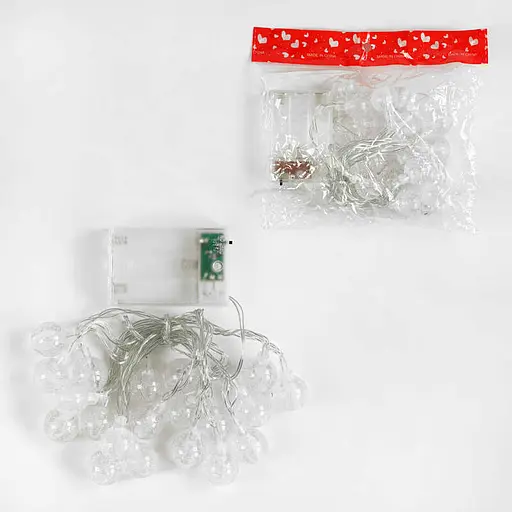 Гірлянда Снігові кульки, C61487, зі світловими ефектами, на батарейках, жовте світло