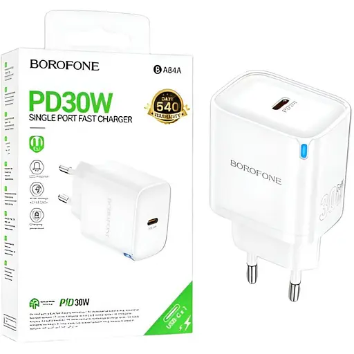 Зарядное устройство Borofone BA84A Type-C ABS-пластик поддержка PD и QC белый