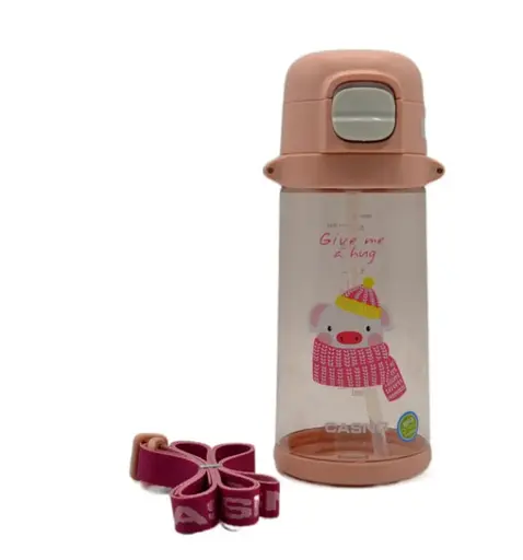 Пляшка для води Casno 690 мл KXN-1219 Рожева (Свинка) з соломинкою (KXN-1219_Pink) - фото 3