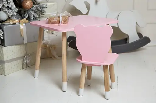 Дитячий прямокутний столик (Рожевий) та стільчик Ведмедик (Рожевий) - фото 2