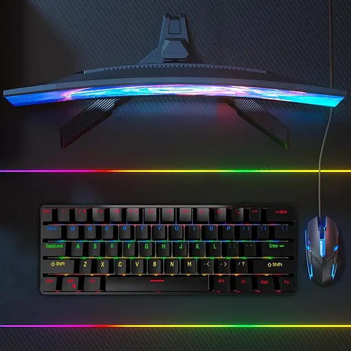 Механічна клавіатура BNFU, 61 багатокольорова RGB-клавіша зі світлодіодним підсвічуванням, міні-офісна клавіатура для Window - фото 3