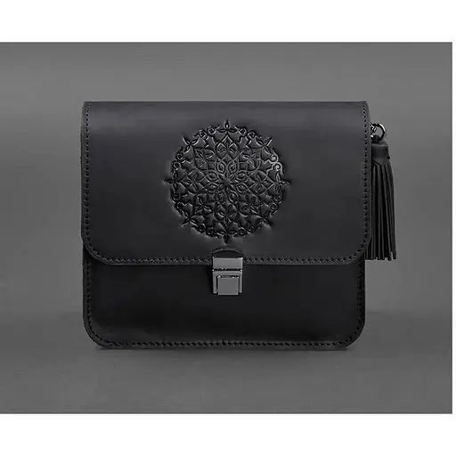 Шкіряна жіноча бохо-сумка Лілу чорна Crazy Horse - фото 1