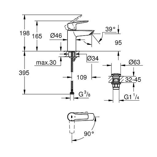 Смеситель для раковины Grohe QuickFix Start S-Size 23551002 с донным клапаном Хром - фото 2