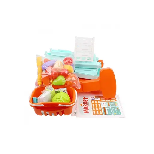 Ігровий дитячий набір "Маркет" ТехноК 0730TXK прилавок з полицями, кошик, різні продукти - фото 4