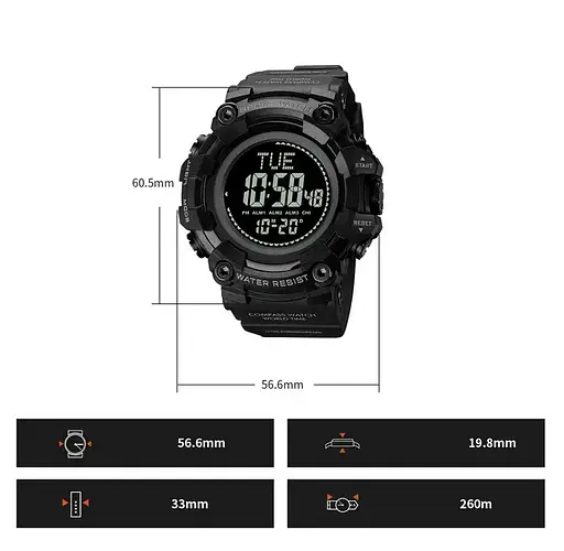 Чоловічий спортивний годинник Skmei 2037 з компасом (Чорний) - фото 10