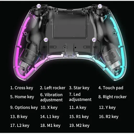 Джойстик геймпад JYC для PS4 и ПК, телефон прозрачный беспроводной с RGB - фото 9