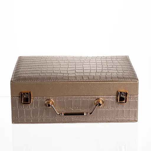 Скринька для прикрас з екошкіри 19 відділень із дзеркалом 23.5×14×8 см органайзер для прикрас Золотистий Yiwu HP-5-20GOLD - фото 8