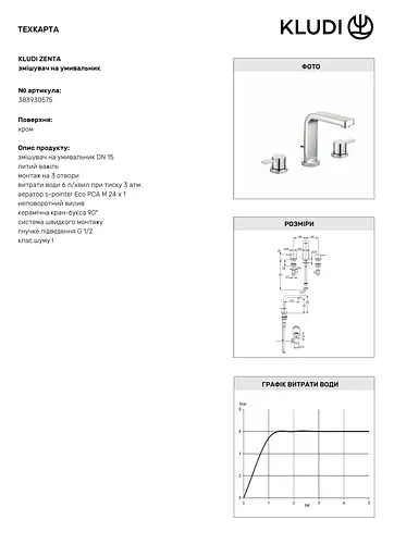 Змішувач для умивальника Kludi Zenta 383930575 - фото 2