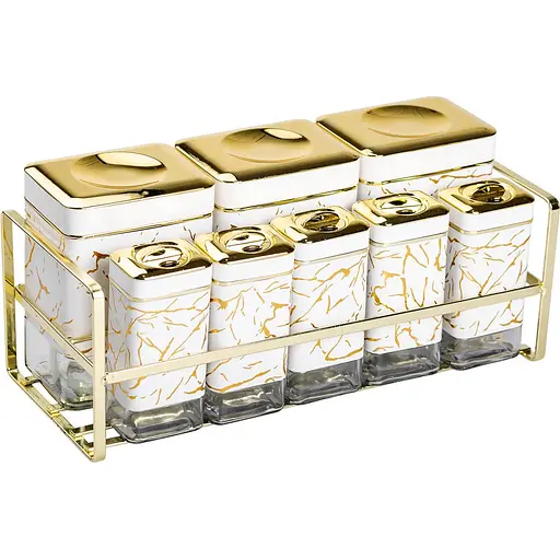 Набор емкостей для хранения Yiwu 650/150 мл на металлической белый подставке 8 шт. HP-1365 - фото 1