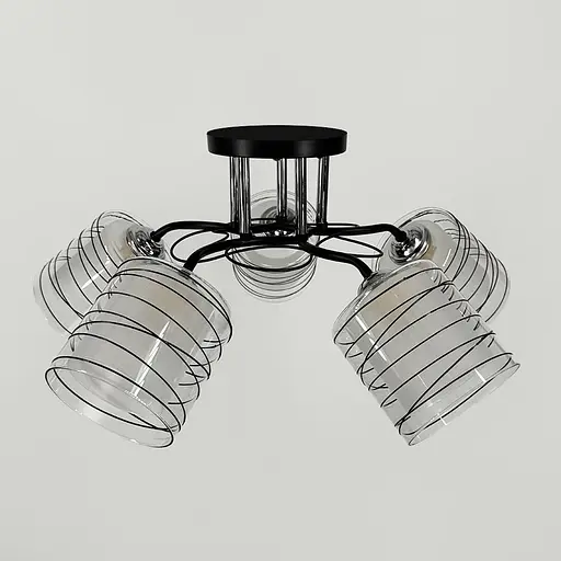 Стельовий чорний світильник на 5 подвійних плафонів Ø 50 см | Line F | Арт. 6190/5A BK+CH - фото 2