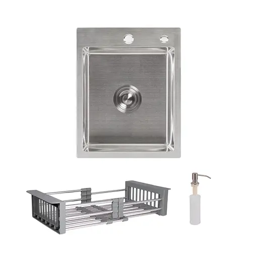 Кухонная мойка Lidz Handmade H4050 интегрированная Brushed в комплекте с дозатором и корзиной, Нержавеющая сталь - фото 1