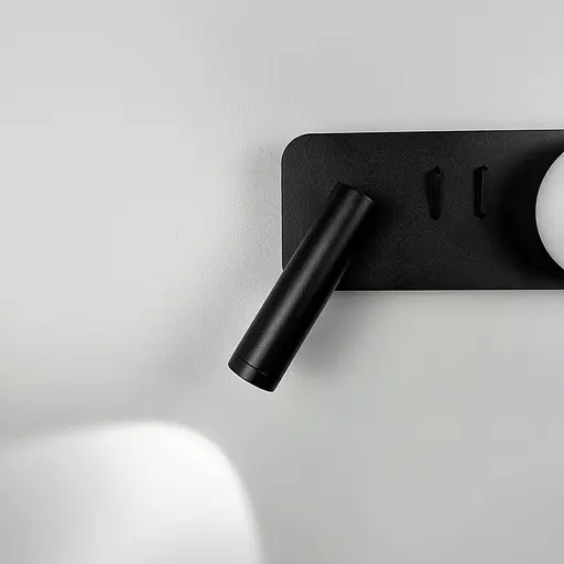 Ліве чорне бра на 2 вимикачі з білим плафоном та спотом Line F Арт. WJ032/2 L BK (лівий) - фото 5