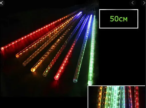 Гирлянда светодиодные сосульки 8 шт 50 см (прозрачный шнур) Цветная - фото 2