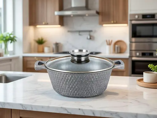 Каструля алюмінієва мармурове покриття індукційна Zauberg 20 см 2.0 л сіра (YS 8020 G) - фото 2