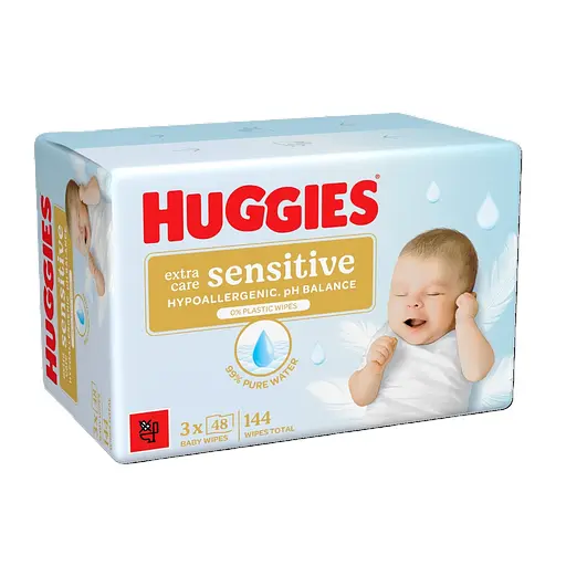Вологі серветки Huggies Extra Care Sensitive 144 шт. (3 уп. x 48 шт.)