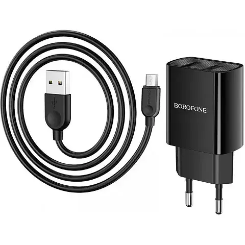 Зарядный набор Borofone BA53A 2 USB-блок с кабелем Micro-USB черный - фото 1