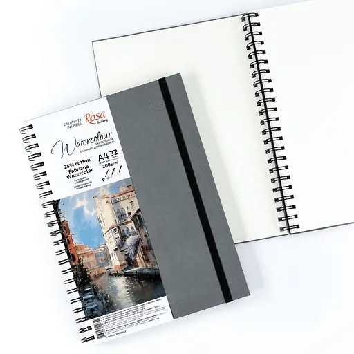 Блокнот для акварели на спирали Watercolor by Fabriano А4 200г/м2 32 л белая бумага Антрацит ROSA Gallery - фото 3
