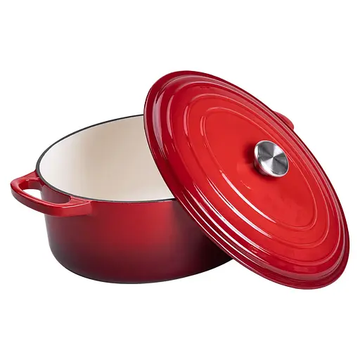 Гусятница чугунная эмалированная красная 6 литров Ø26 см с крышкой для тушения и запекания Yiwu HP-1-10-RED - фото 4