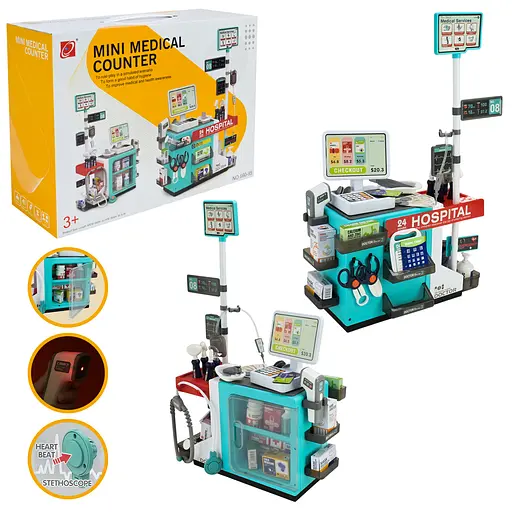 Набір лікаря 660-95 49 елементів, стетоскоп, термометр, касовий апарат, звук, світло, інструменти, в коробці (6990891401700) - фото 2