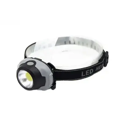 Налобный фонарь 1801-COB с ярким COB LED питание от 3×AAA батареек Серый - фото 2