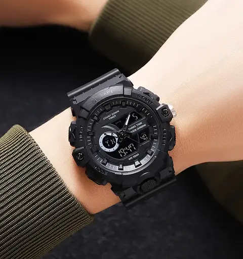 Часы мужские наручные спортивные Skmei 2225 с комбинированным циферблатом (Черный с черным) - фото 5