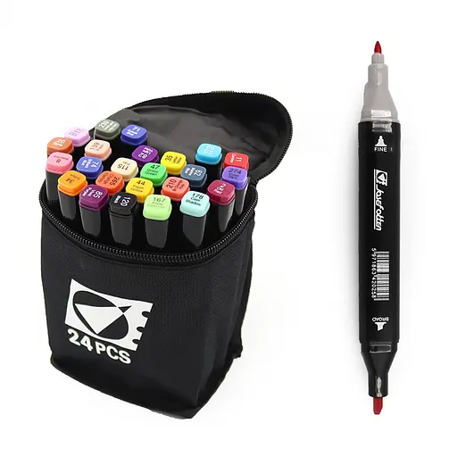 Набор скетчмаркеров двусторонних, 24 шт., 24 цвета, круглый/скошенный наконечник, в сумке