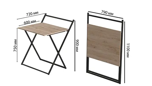 Стол трансформер Компакт 3 750x790x720 Черный металл ДСП Дуб Сан-Марино 16 мм FRD-104677 - фото 2