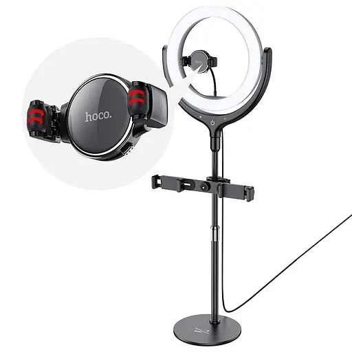 Тримач із кільцевим освітленням Hoco LV01 Rouge desktop fill light live broadcast stand - фото 6