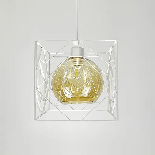 Люстра у білому корпусі з янтарним плафоном 24х24 см | Арт. 12120/1 WT+AM | Line F - фото 4