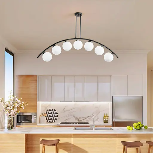 Чорна люстра-дуга на 7 білих плафонів Line.F MJ 80/7 BK - фото 1