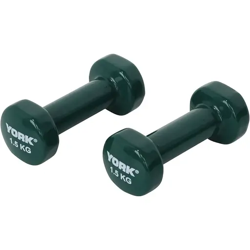 Гантели для фитнеса York Fitness виниловые круглые 2х1,5кг зеленый