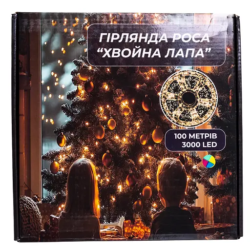 Новорічна гірлянда кімнатна роса 100 м 3000 LED Хвойна лапа зелений провід Мультиколор Garlando D3000L100MGML - фото 8