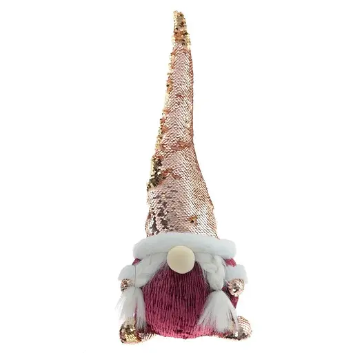 Мягкая новогодняя игрушка BonaDi Гном девочка 50 см Фигурка декоративная Пурпурная - фото 1