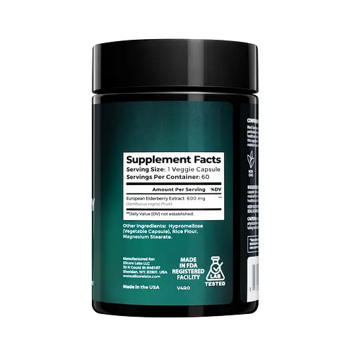 Экстракт черной бузины Elicore Labs Black Sambucus Elderberry 600 mg, 60 вегакапсул - фото 3